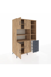 Kronos Dolap 9 Raflı 4 Çekmeceli 4 Kapaklı 132x59x195 Çam-Çam/Antrasit