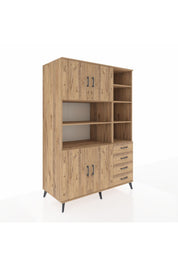 Kronos Dolap 9 Raflı 4 Çekmeceli 4 Kapaklı 132x59x195 Çam-Çam/Çam