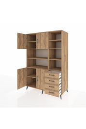 Kronos Dolap 9 Raflı 4 Çekmeceli 4 Kapaklı 132x59x195 Çam-Çam/Çam