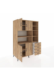 Kronos Dolap 9 Raflı 4 Çekmeceli 4 Kapaklı 132x59x195 Çam-Çam/Çam