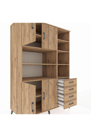 Kronos Dolap 9 Raflı 4 Çekmeceli 4 Kapaklı 132x59x195 Çam-Çam/Çam