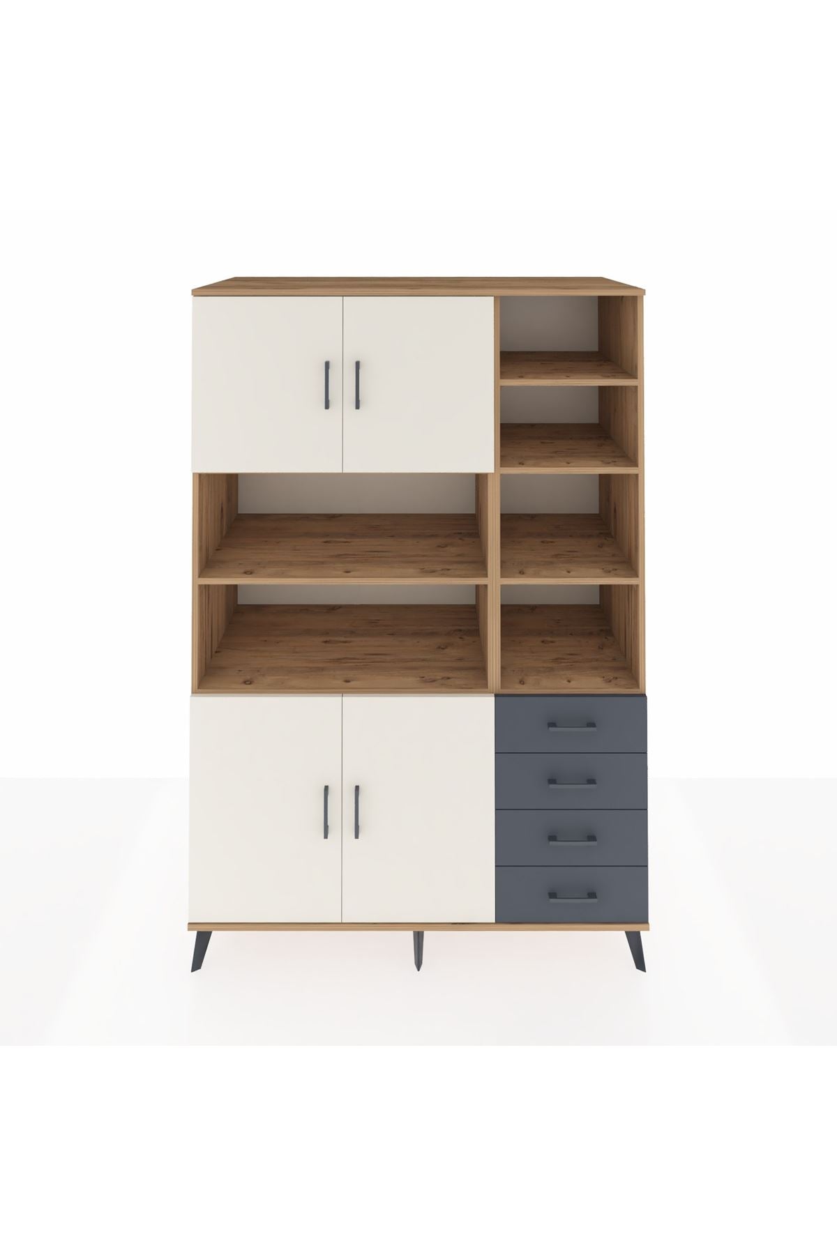 Kronos Dolap 9 Raflı 4 Çekmeceli 4 Kapaklı 132x59x195 Çam-Aytaşı/Antrasit