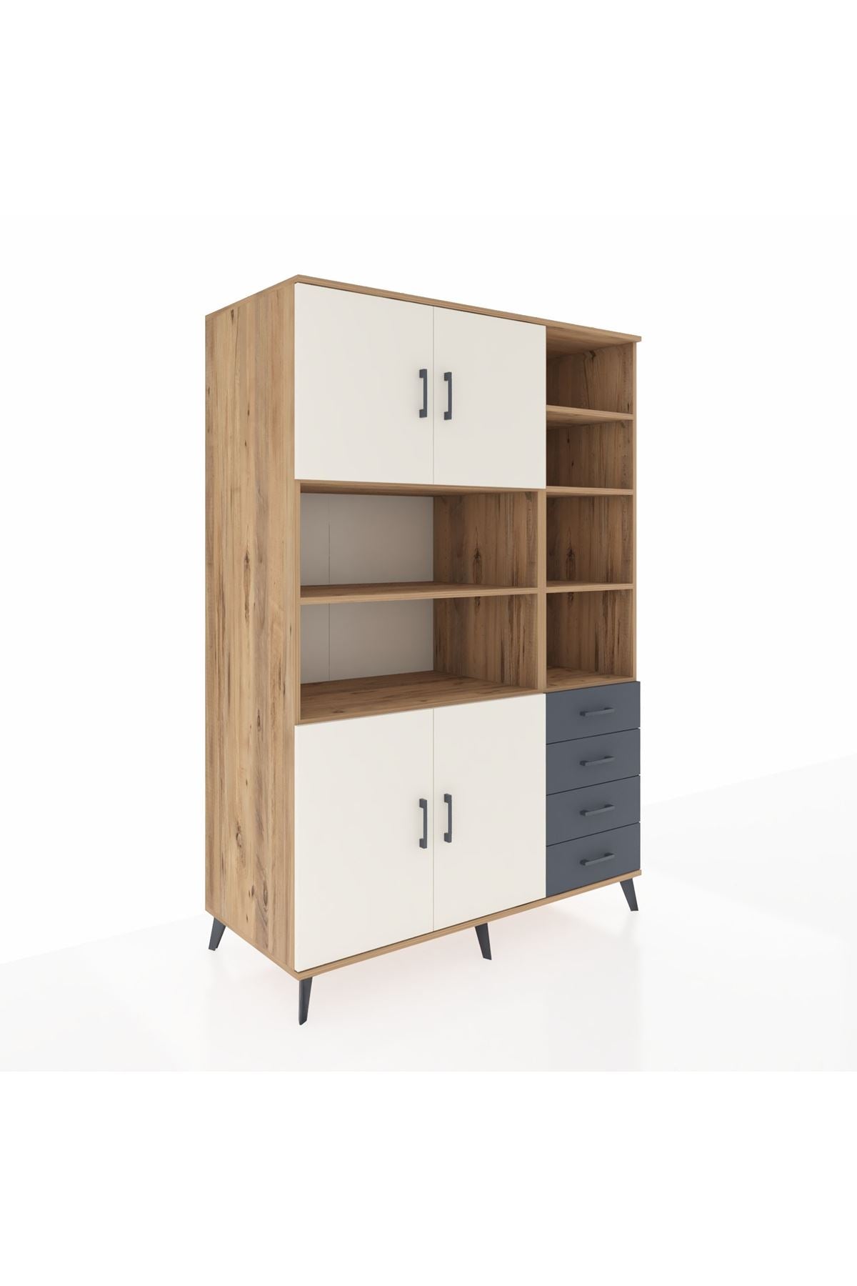 Kronos Dolap 9 Raflı 4 Çekmeceli 4 Kapaklı 132x59x195 Çam-Aytaşı/Antrasit