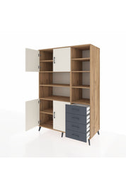 Kronos Dolap 9 Raflı 4 Çekmeceli 4 Kapaklı 132x59x195 Çam-Aytaşı/Antrasit