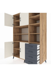 Kronos Dolap 9 Raflı 4 Çekmeceli 4 Kapaklı 132x59x195 Çam-Aytaşı/Antrasit