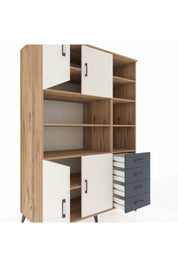 Kronos Dolap 9 Raflı 4 Çekmeceli 4 Kapaklı 132x59x195 Çam-Aytaşı/Antrasit