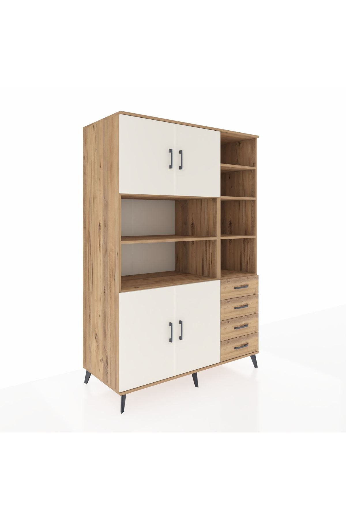 Kronos Dolap 9 Raflı 4 Çekmeceli 4 Kapaklı 132x59x195 Çam-Aytaşı/Çam