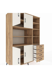 Kronos Dolap 9 Raflı 4 Çekmeceli 4 Kapaklı 132x59x195 Çam-Aytaşı/Çam