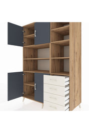 Kronos Dolap 9 Raflı 4 Çekmeceli 4 Kapaklı 132x59x195 Çam-Antrasit/Aytaşı