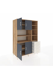 Kronos Dolap 9 Raflı 4 Çekmeceli 4 Kapaklı 132x59x195 Çam-Antrasit/Aytaşı