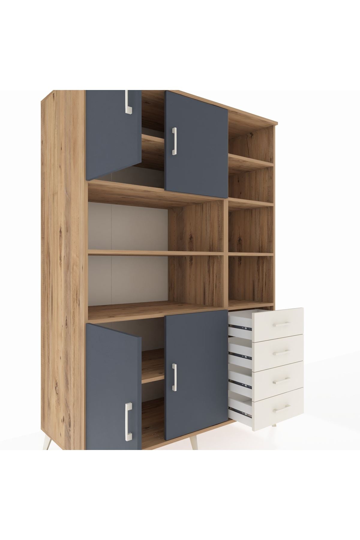 Kronos Dolap 9 Raflı 4 Çekmeceli 4 Kapaklı 132x59x195 Çam-Antrasit/Aytaşı