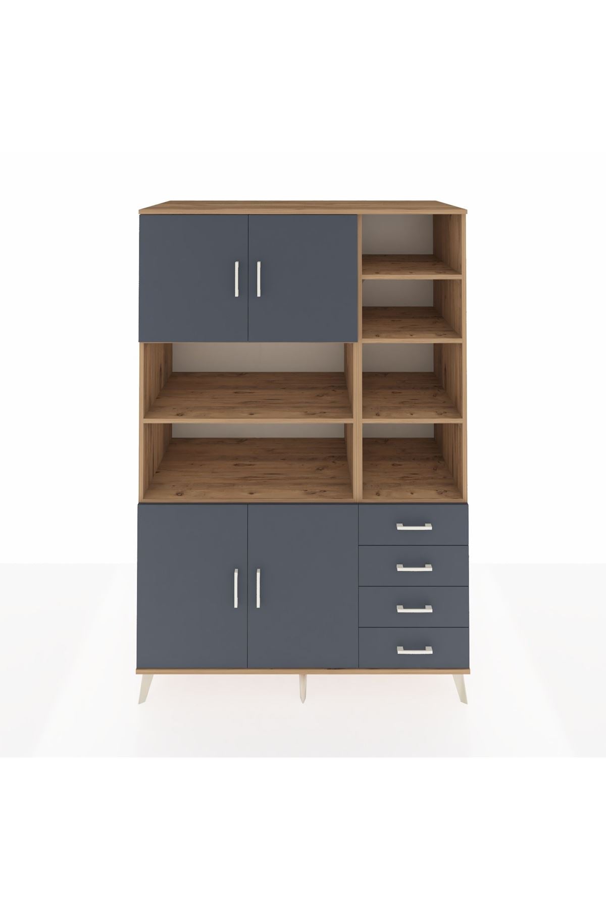 Kronos Dolap 9 Raflı 4 Çekmeceli 4 Kapaklı 132x59x195 Çam-Antrasit/Antrasit