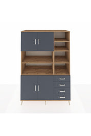 Kronos Dolap 9 Raflı 4 Çekmeceli 4 Kapaklı 132x59x195 Çam-Antrasit/Antrasit