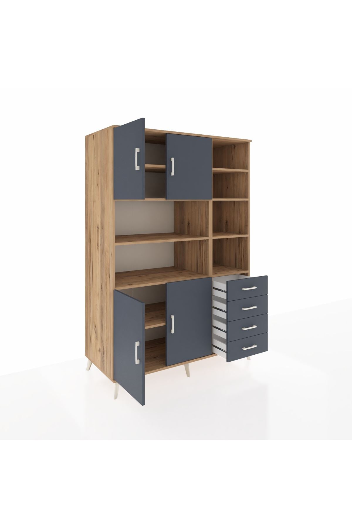 Kronos Dolap 9 Raflı 4 Çekmeceli 4 Kapaklı 132x59x195 Çam-Antrasit/Antrasit