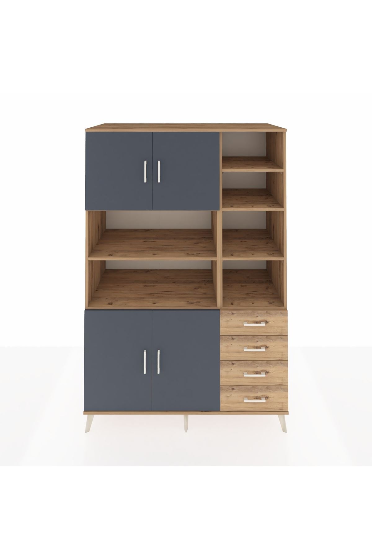 Kronos Dolap 9 Raflı 4 Çekmeceli 4 Kapaklı 132x59x195 Çam-Antrasit/Çam