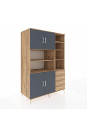 Kronos Dolap 9 Raflı 4 Çekmeceli 4 Kapaklı 132x59x195 Çam-Antrasit/Çam