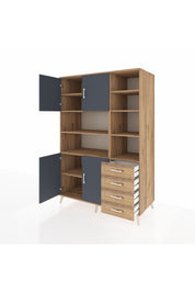 Kronos Dolap 9 Raflı 4 Çekmeceli 4 Kapaklı 132x59x195 Çam-Antrasit/Çam