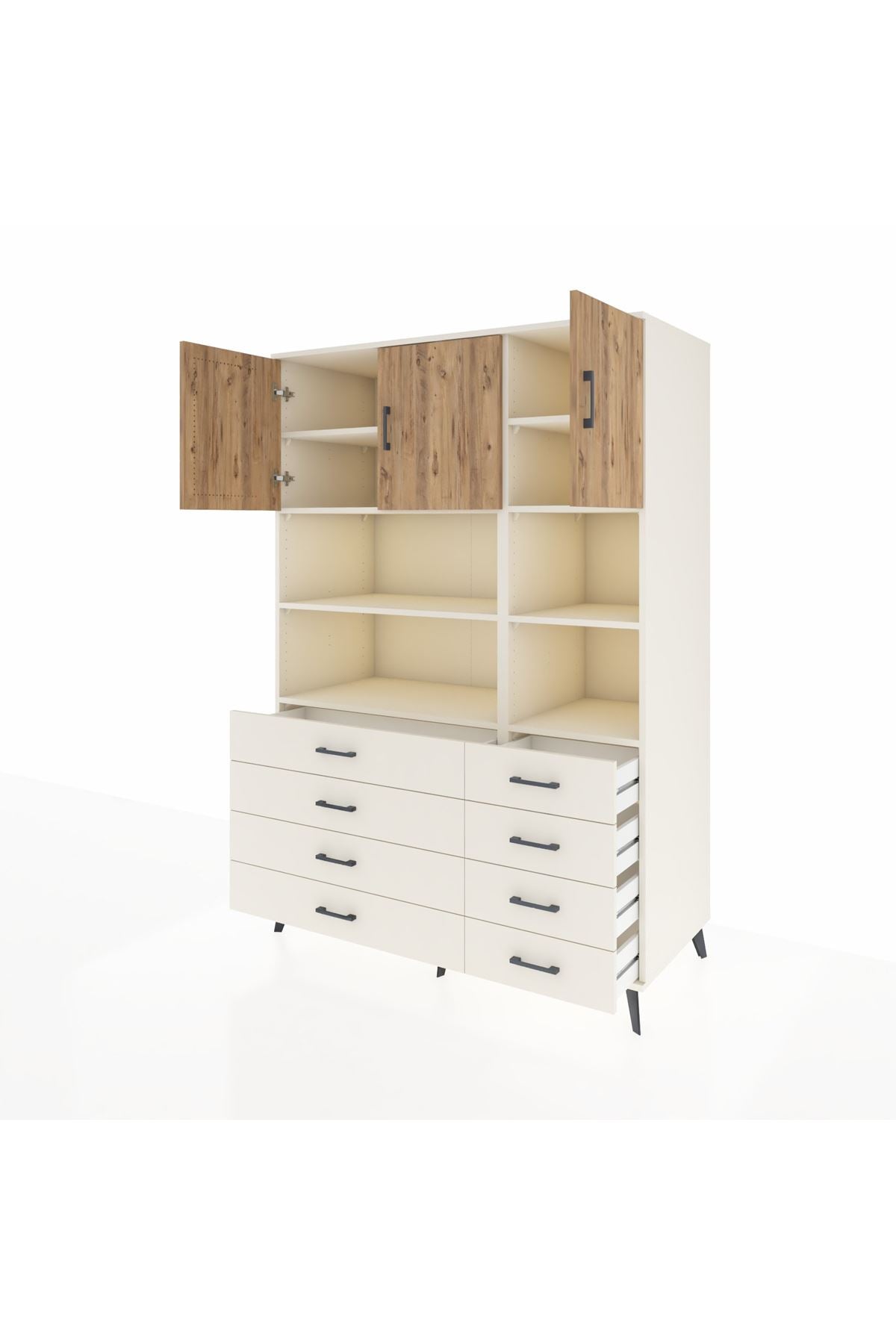 Kronos Dolap 8 Raflı 8 Çekmeceli 3 Kapaklı 132x59x195 Aytaşı-Çam/Aytaşı