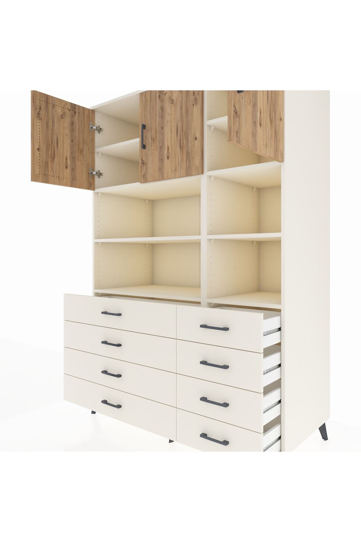 Kronos Dolap 8 Raflı 8 Çekmeceli 3 Kapaklı 132x59x195 Aytaşı-Çam/Aytaşı