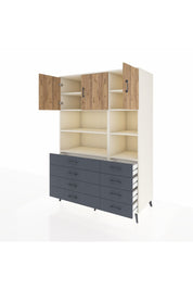 Kronos Dolap 8 Raflı 8 Çekmeceli 3 Kapaklı 132x59x195 Aytaşı-Çam/Antrasit