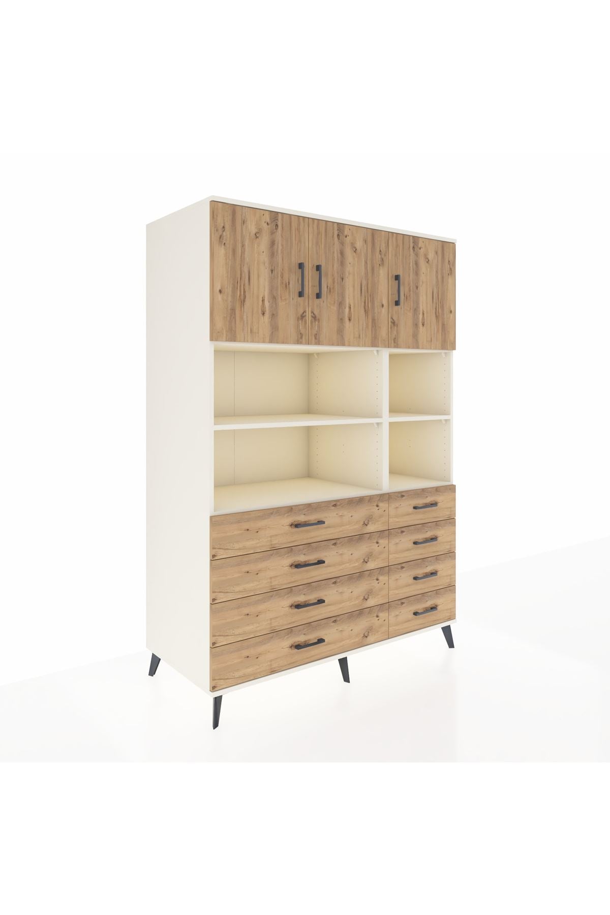 Kronos Dolap 8 Raflı 8 Çekmeceli 3 Kapaklı 132x59x195 Aytaşı-Çam/Çam