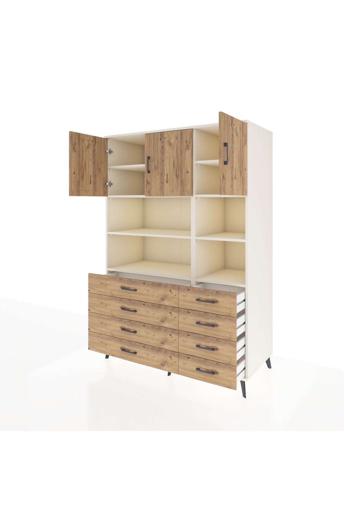 Kronos Dolap 8 Raflı 8 Çekmeceli 3 Kapaklı 132x59x195 Aytaşı-Çam/Çam