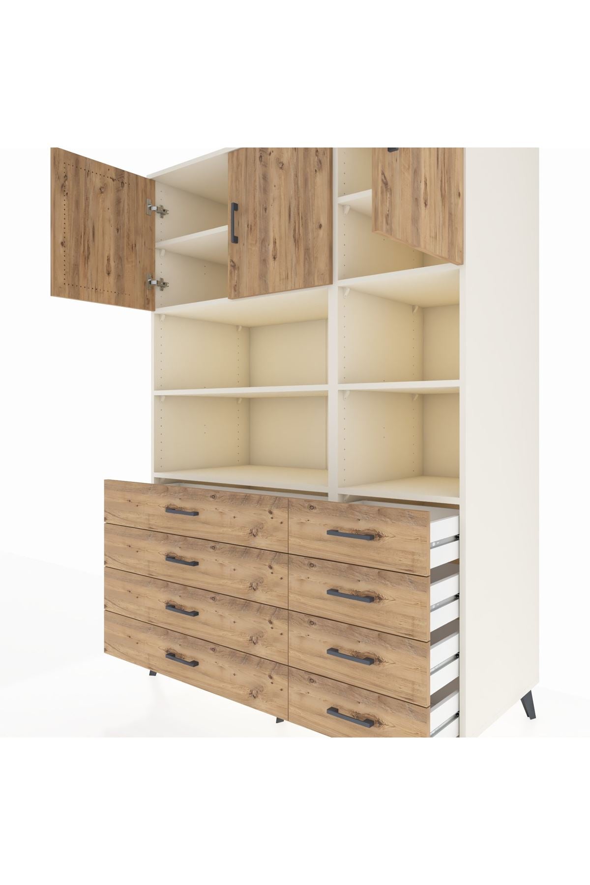 Kronos Dolap 8 Raflı 8 Çekmeceli 3 Kapaklı 132x59x195 Aytaşı-Çam/Çam