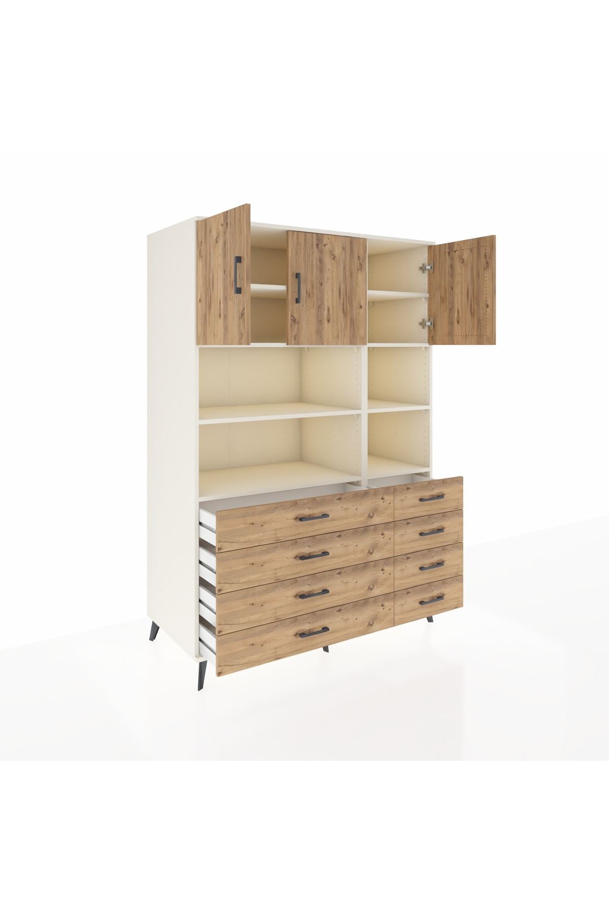 Kronos Dolap 8 Raflı 8 Çekmeceli 3 Kapaklı 132x59x195 Aytaşı-Çam/Çam