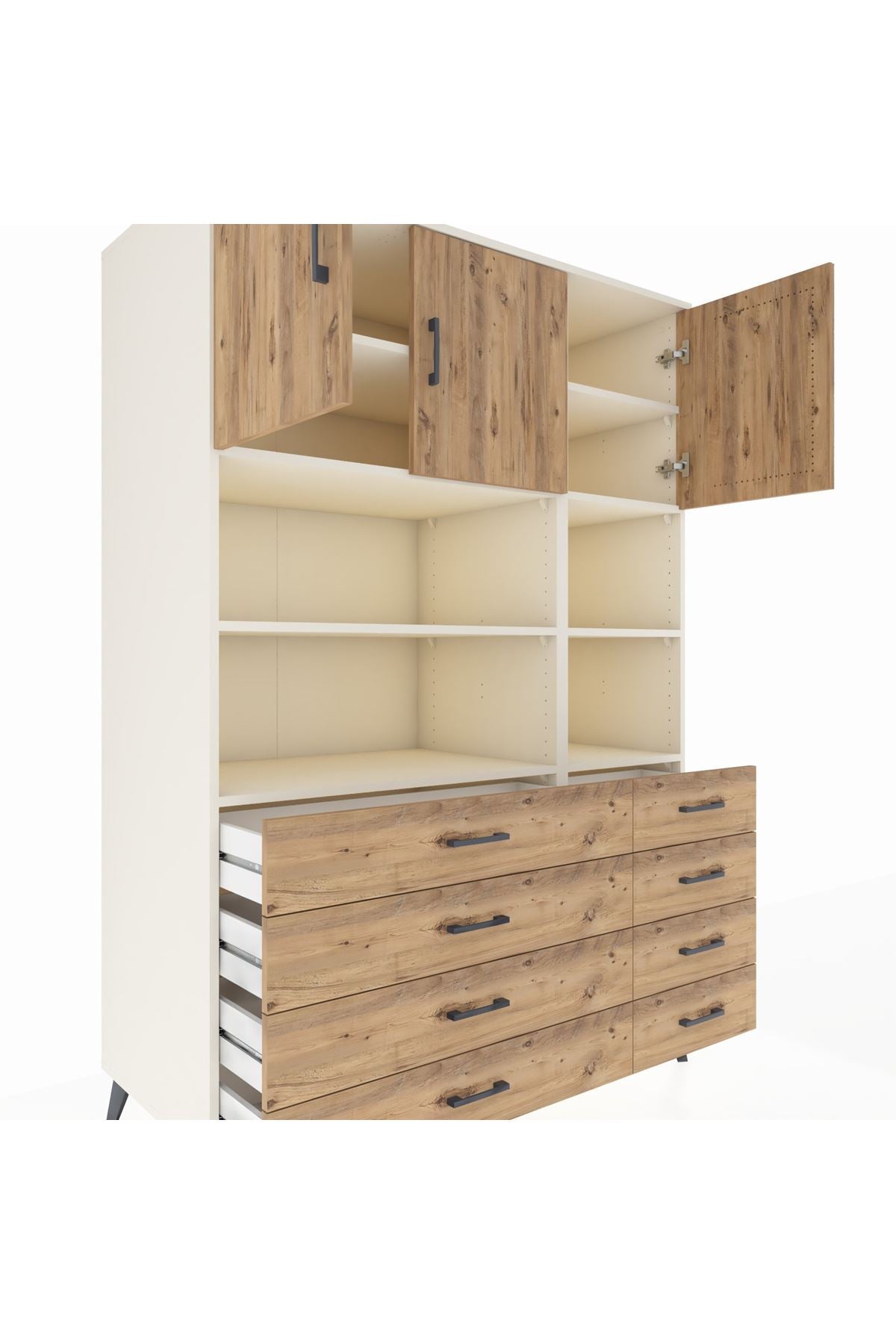 Kronos Dolap 8 Raflı 8 Çekmeceli 3 Kapaklı 132x59x195 Aytaşı-Çam/Çam
