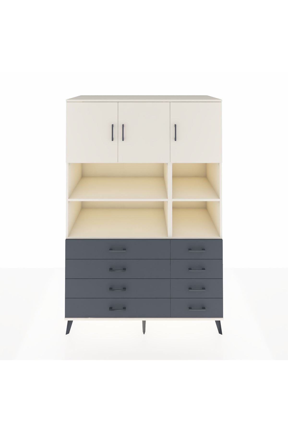 Kronos Dolap 8 Raflı 8 Çekmeceli 3 Kapaklı 132x59x195 Aytaşı-Aytaşı/Antrasit