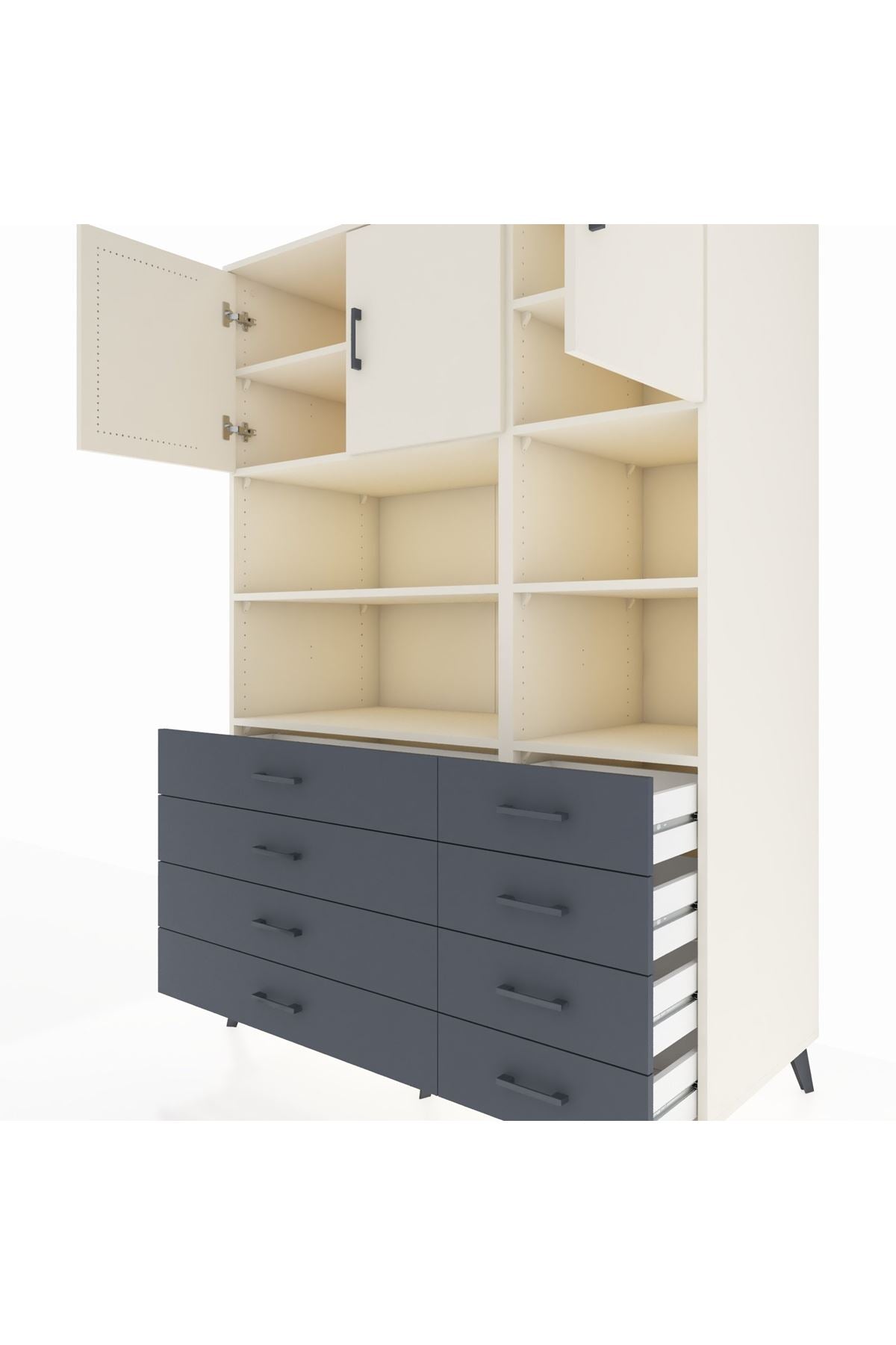 Kronos Dolap 8 Raflı 8 Çekmeceli 3 Kapaklı 132x59x195 Aytaşı-Aytaşı/Antrasit