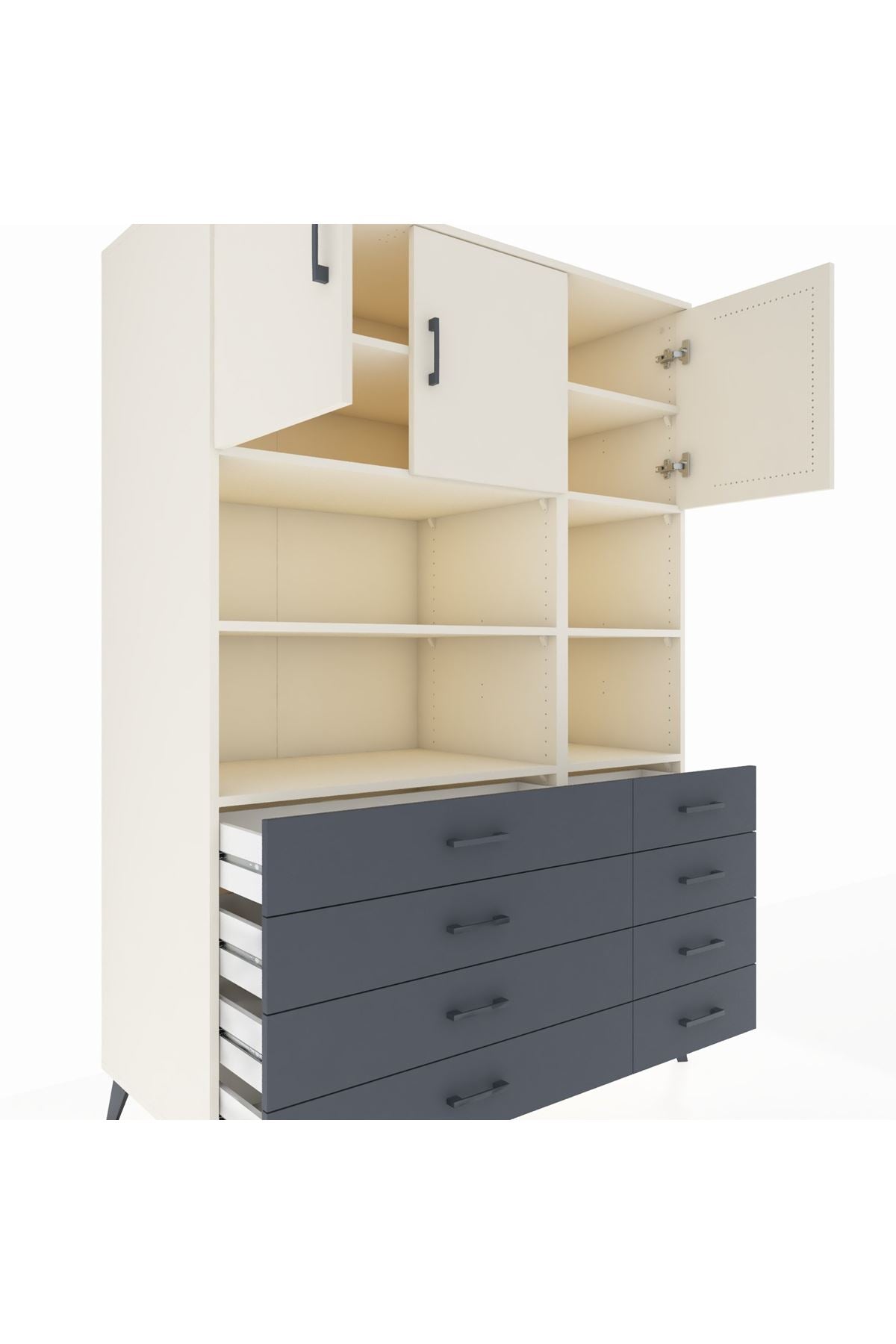 Kronos Dolap 8 Raflı 8 Çekmeceli 3 Kapaklı 132x59x195 Aytaşı-Aytaşı/Antrasit