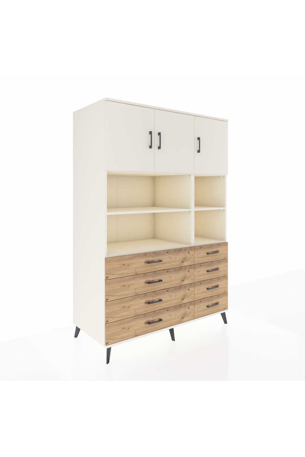 Kronos Dolap 8 Raflı 8 Çekmeceli 3 Kapaklı 132x59x195 Aytaşı-Aytaşı/Çam