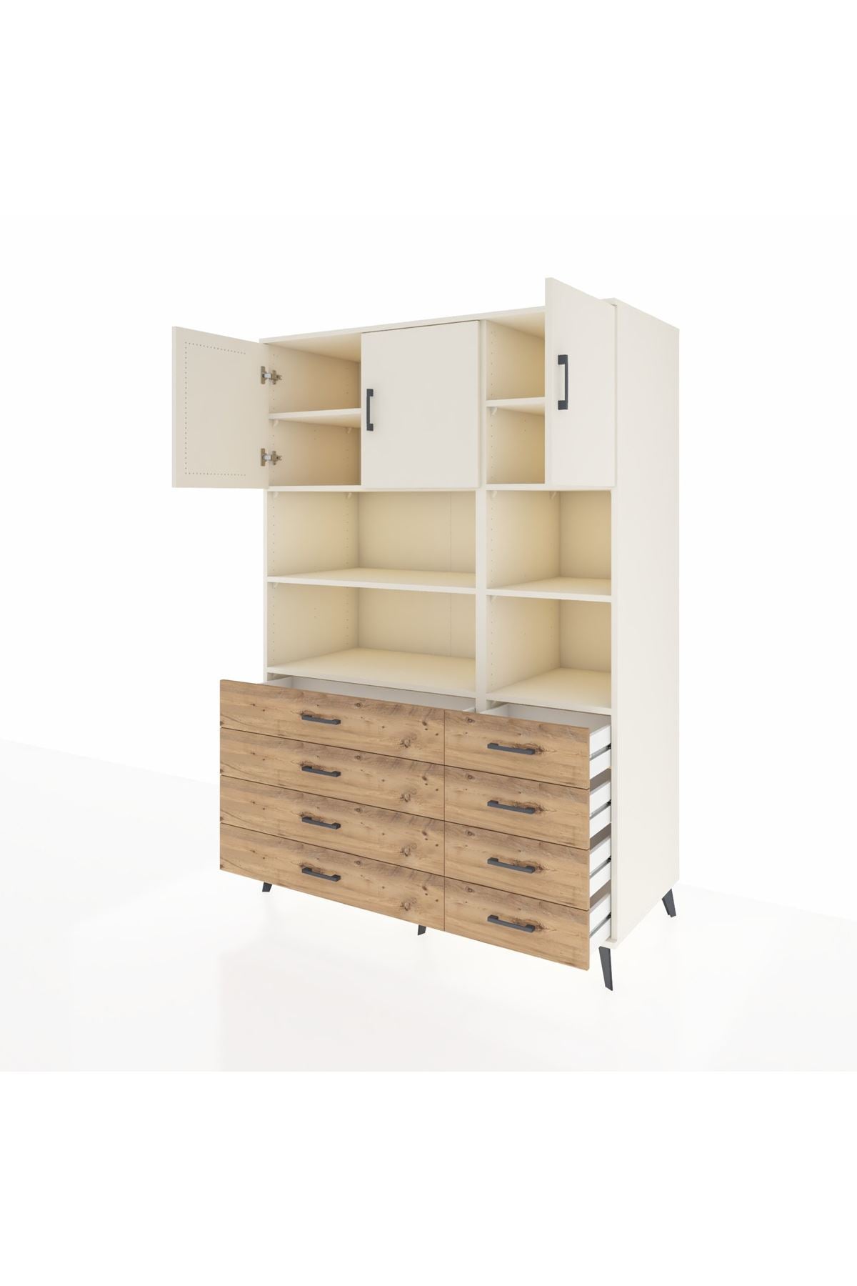 Kronos Dolap 8 Raflı 8 Çekmeceli 3 Kapaklı 132x59x195 Aytaşı-Aytaşı/Çam