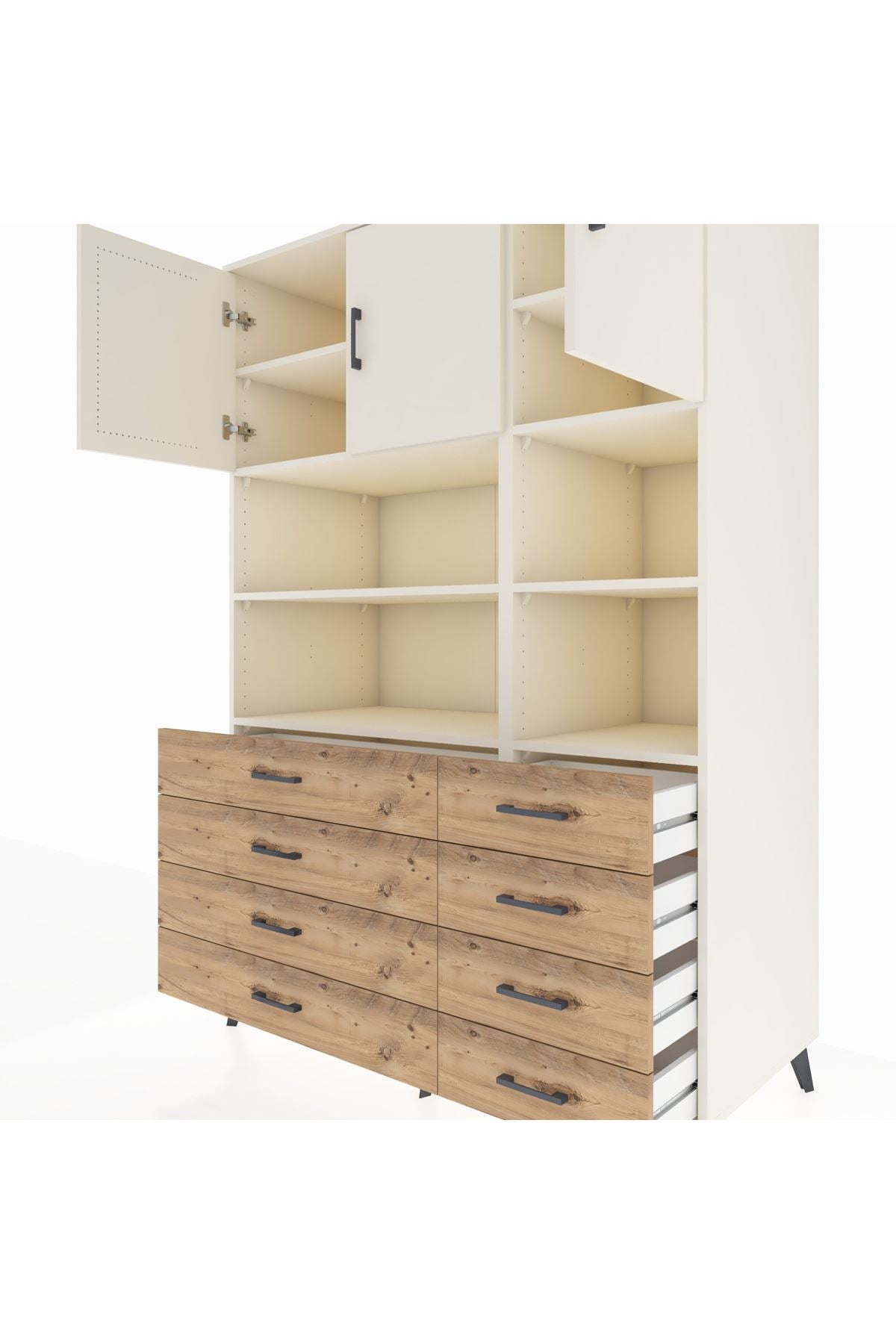 Kronos Dolap 8 Raflı 8 Çekmeceli 3 Kapaklı 132x59x195 Aytaşı-Aytaşı/Çam