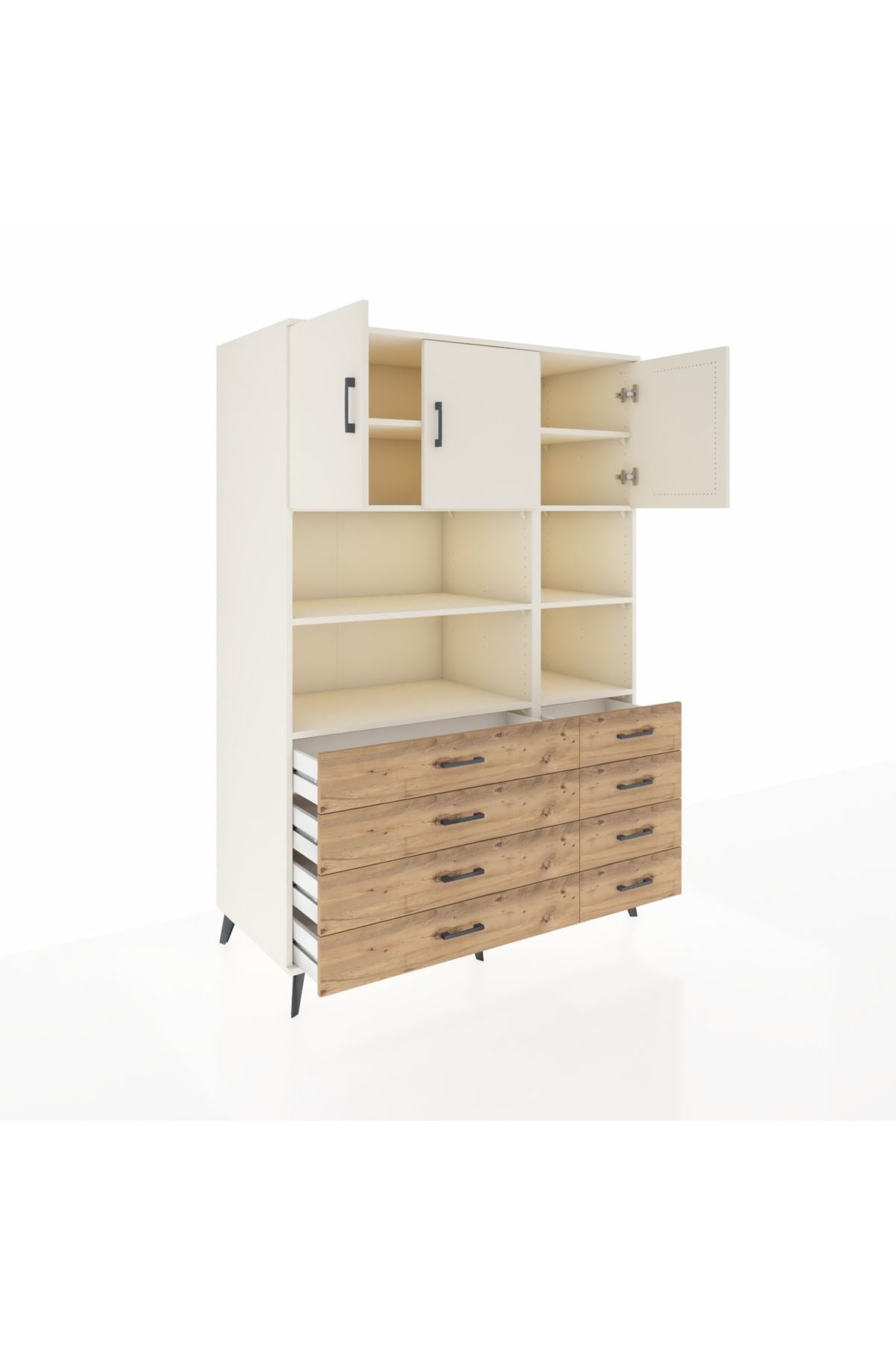 Kronos Dolap 8 Raflı 8 Çekmeceli 3 Kapaklı 132x59x195 Aytaşı-Aytaşı/Çam