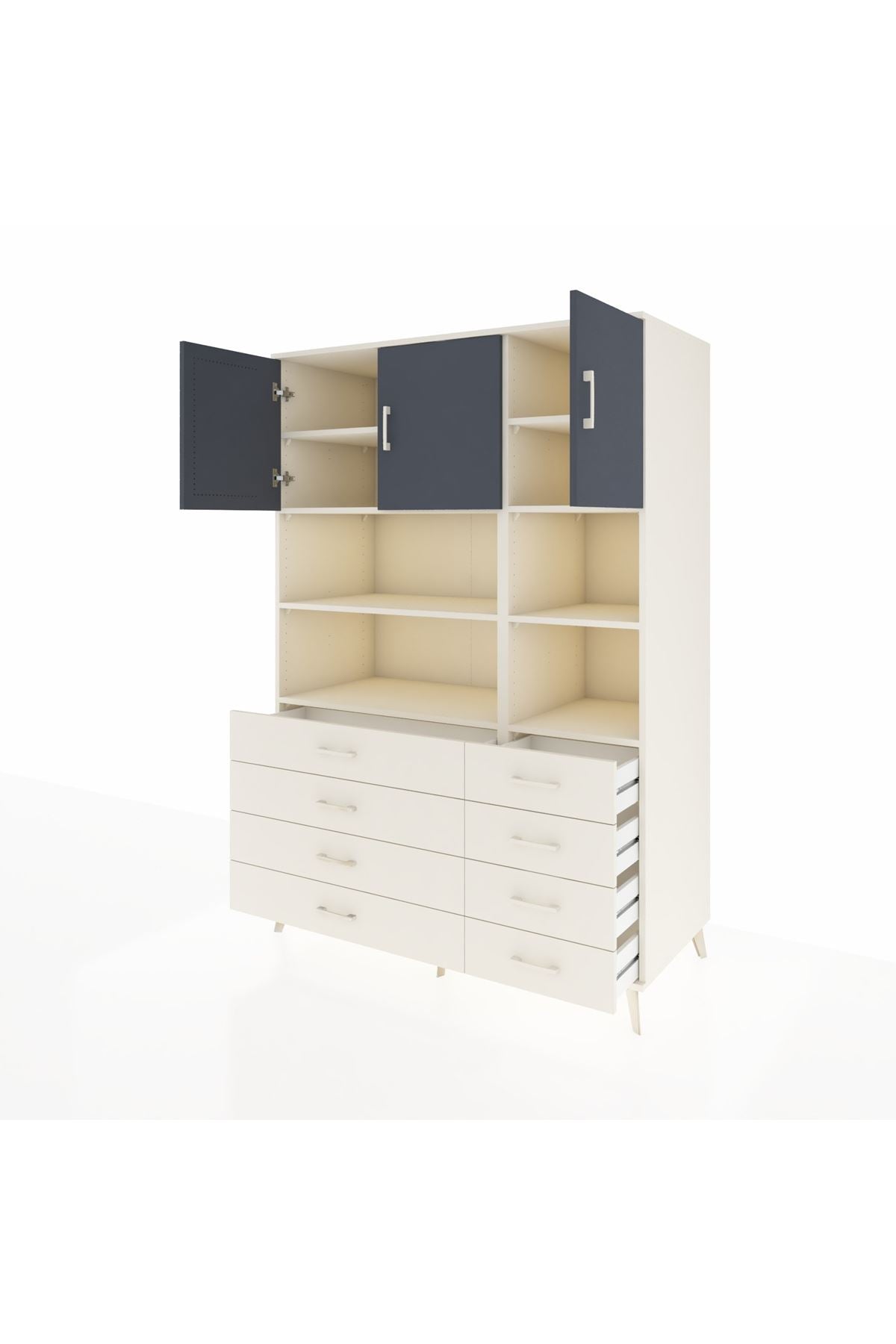 Kronos Dolap 8 Raflı 8 Çekmeceli 3 Kapaklı 132x59x195 Aytaşı-Antrasit/Aytaşı