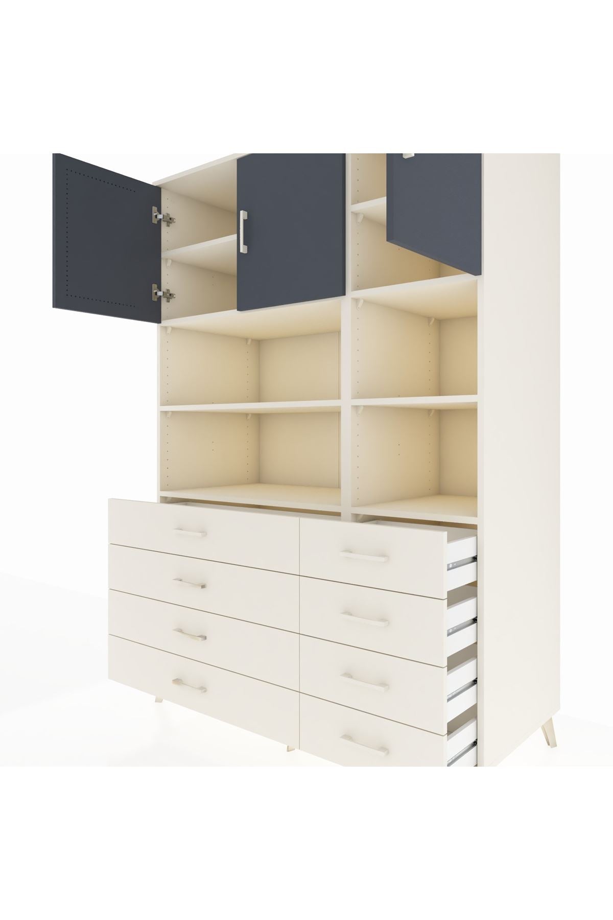 Kronos Dolap 8 Raflı 8 Çekmeceli 3 Kapaklı 132x59x195 Aytaşı-Antrasit/Aytaşı