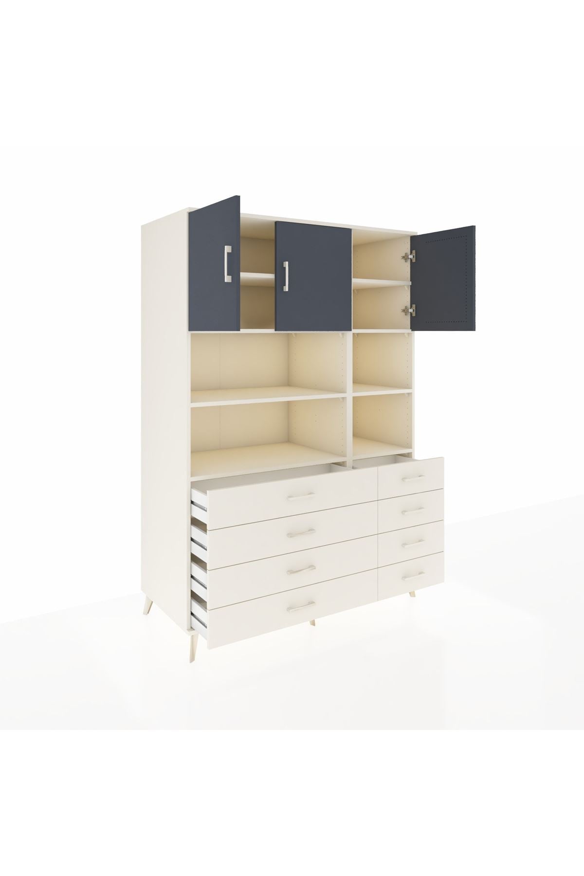 Kronos Dolap 8 Raflı 8 Çekmeceli 3 Kapaklı 132x59x195 Aytaşı-Antrasit/Aytaşı