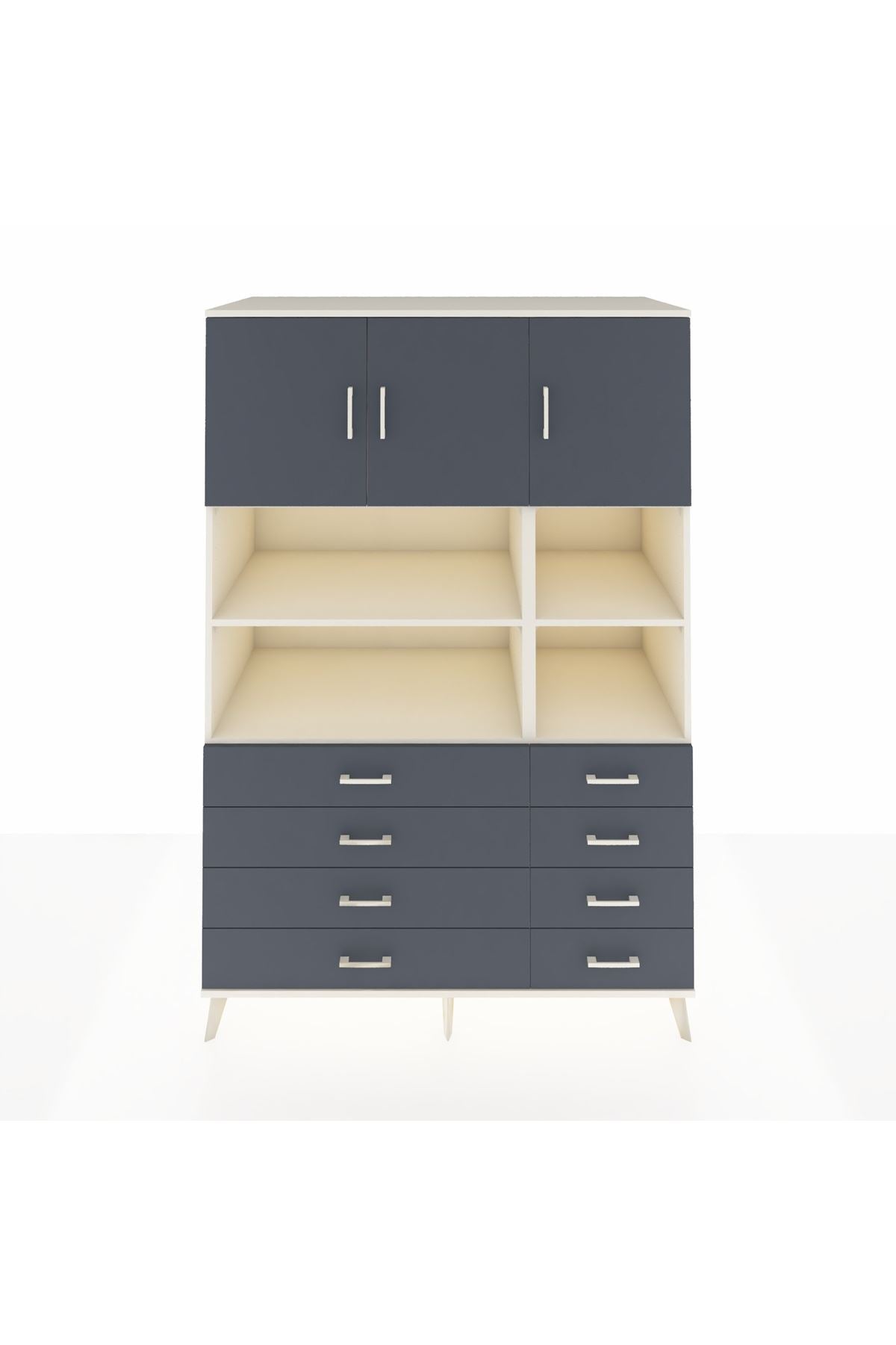 Kronos Dolap 8 Raflı 8 Çekmeceli 3 Kapaklı 132x59x195 Aytaşı-Antrasit/Antrasit