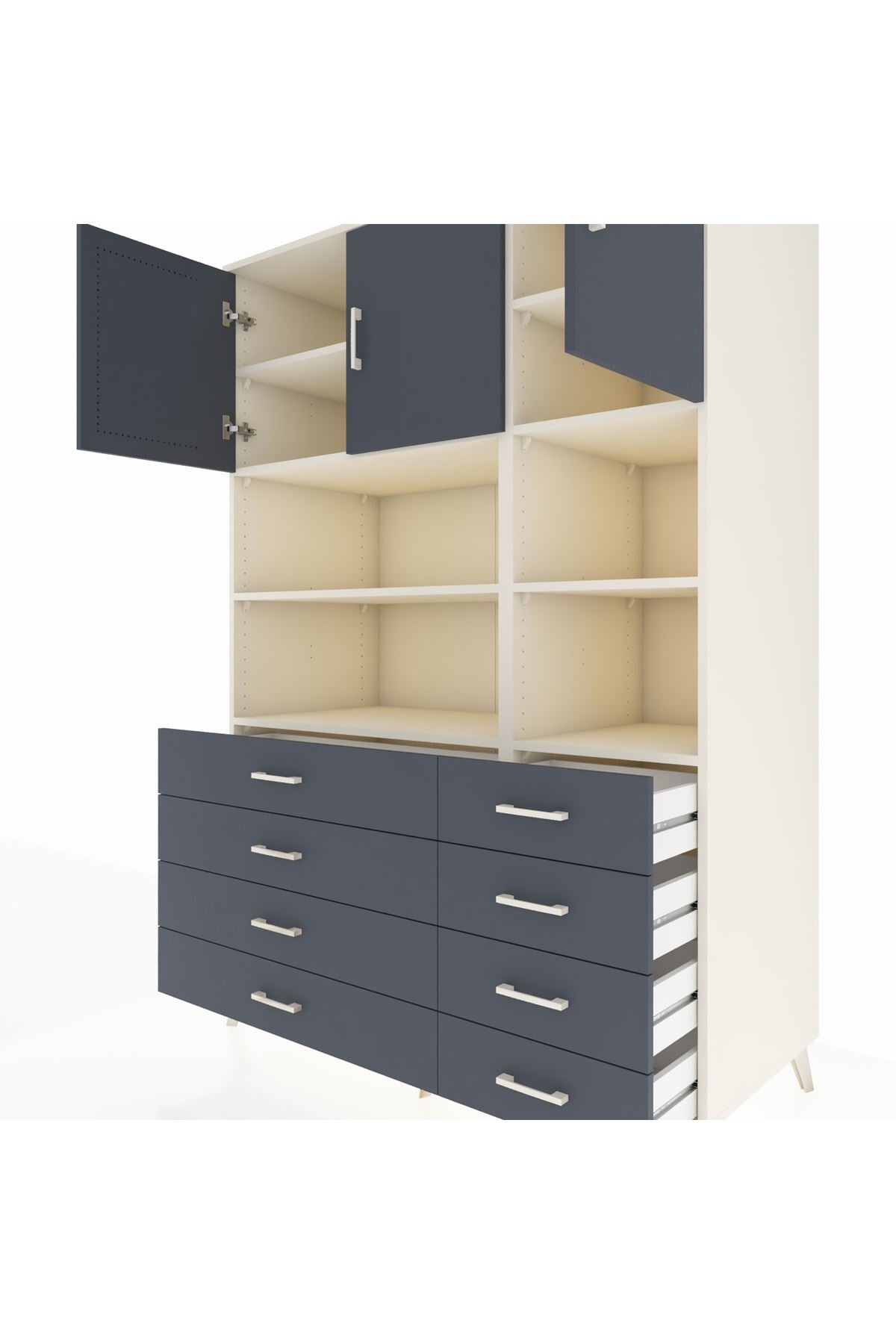 Kronos Dolap 8 Raflı 8 Çekmeceli 3 Kapaklı 132x59x195 Aytaşı-Antrasit/Antrasit