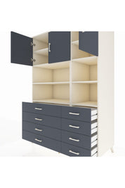 Kronos Dolap 8 Raflı 8 Çekmeceli 3 Kapaklı 132x59x195 Aytaşı-Antrasit/Antrasit