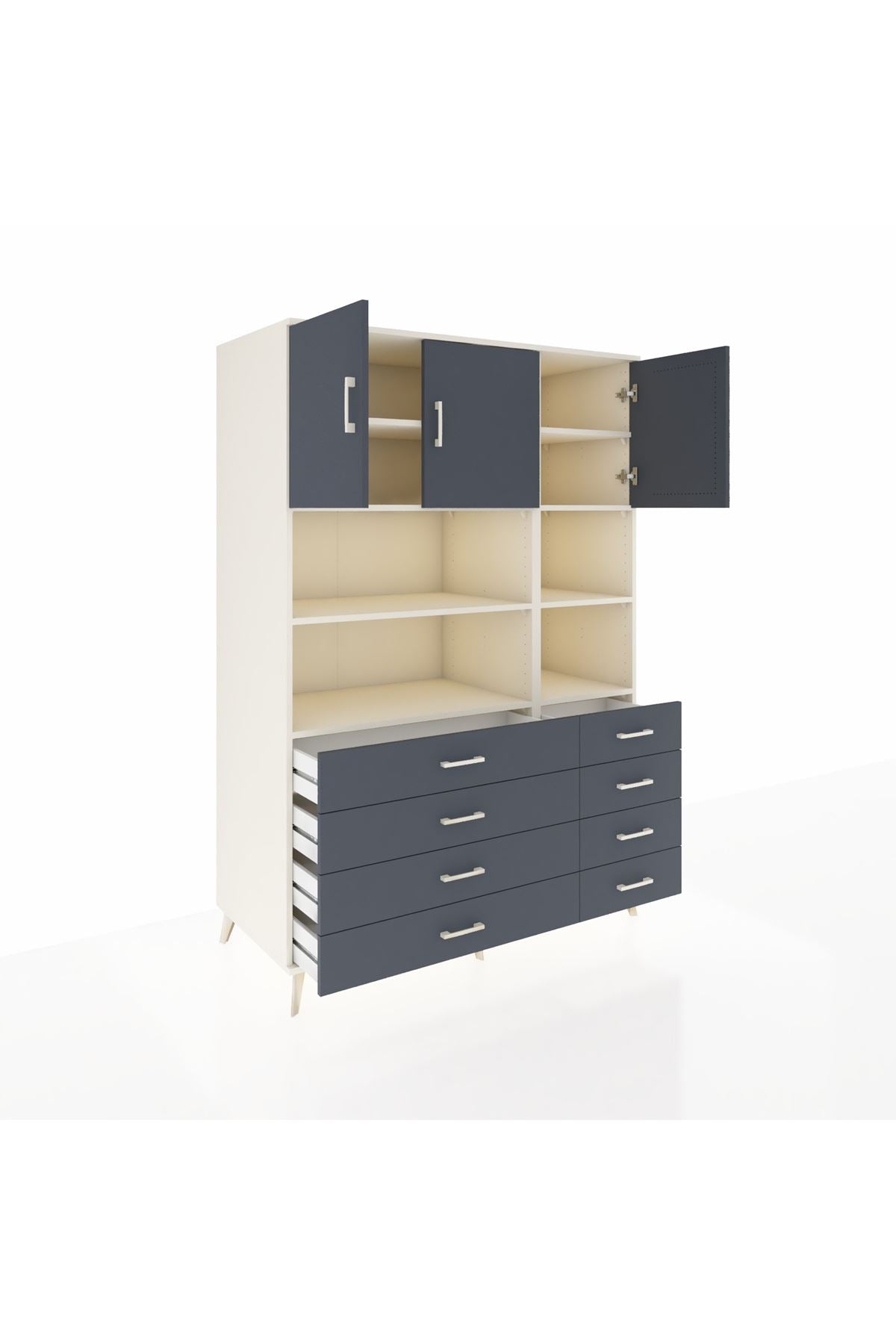 Kronos Dolap 8 Raflı 8 Çekmeceli 3 Kapaklı 132x59x195 Aytaşı-Antrasit/Antrasit