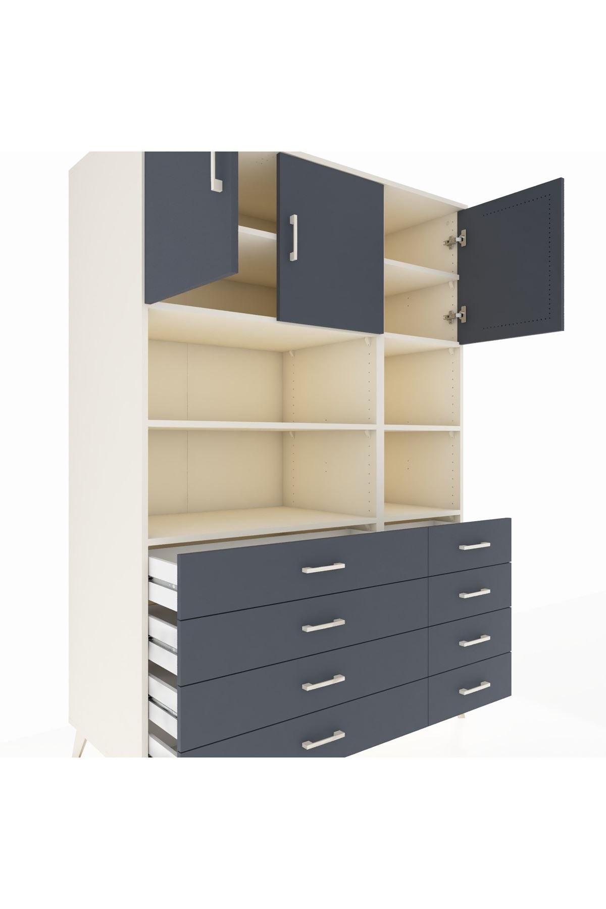 Kronos Dolap 8 Raflı 8 Çekmeceli 3 Kapaklı 132x59x195 Aytaşı-Antrasit/Antrasit