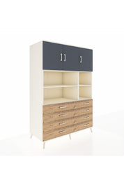 Kronos Dolap 8 Raflı 8 Çekmeceli 3 Kapaklı 132x59x195 Aytaşı-Antrasit/Çam