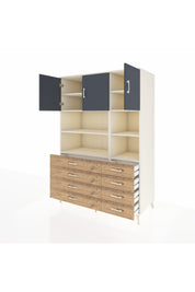 Kronos Dolap 8 Raflı 8 Çekmeceli 3 Kapaklı 132x59x195 Aytaşı-Antrasit/Çam