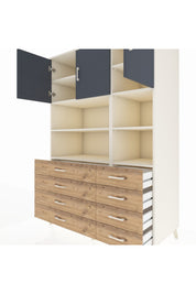 Kronos Dolap 8 Raflı 8 Çekmeceli 3 Kapaklı 132x59x195 Aytaşı-Antrasit/Çam