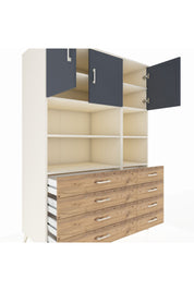 Kronos Dolap 8 Raflı 8 Çekmeceli 3 Kapaklı 132x59x195 Aytaşı-Antrasit/Çam