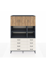 Kronos Dolap 8 Raflı 8 Çekmeceli 3 Kapaklı 132x59x195 Antrasit-Çam/Aytaşı
