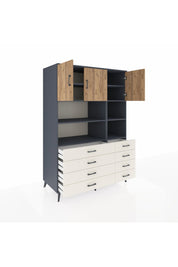 Kronos Dolap 8 Raflı 8 Çekmeceli 3 Kapaklı 132x59x195 Antrasit-Çam/Aytaşı